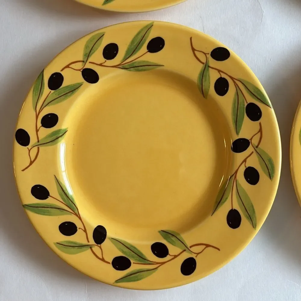 Varages France Olive Branch Pattern Yellow Salad Plates Set of 4